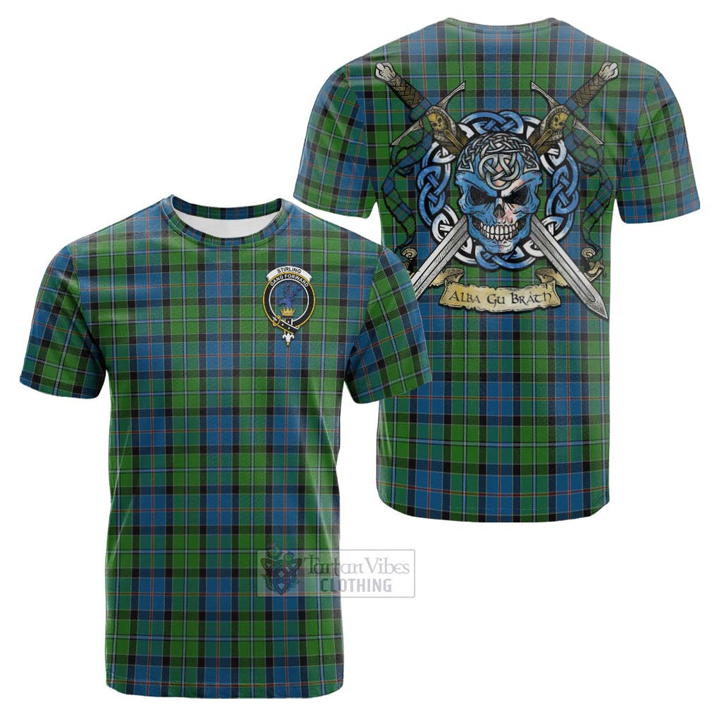 Tartan Vibes Clothing Stirling Tartan Cotton T-shirt with Family Crest Celtic Skull Style