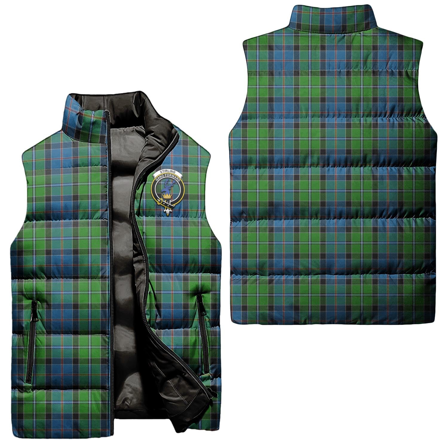 Stirling Tartan Sleeveless Puffer Jacket with Family Crest Unisex - Tartanvibesclothing