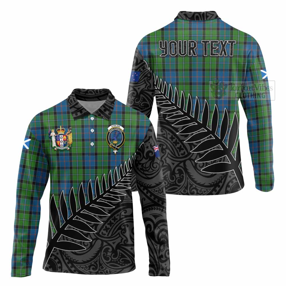 Tartan Vibes Clothing Stirling Crest Tartan Long Sleeve Polo Shirt with New Zealand Silver Fern Half Style