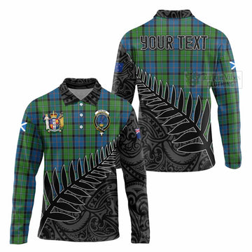 Tartan Vibes Clothing Stirling Crest Tartan Long Sleeve Polo Shirt with New Zealand Silver Fern Half Style