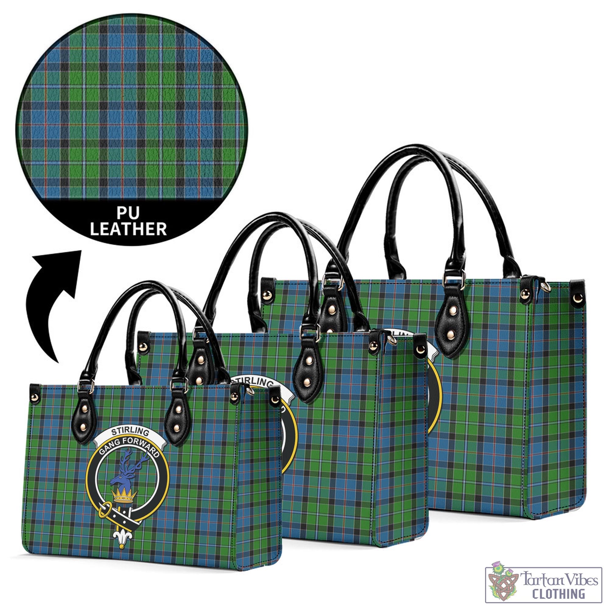 Tartan Vibes Clothing Stirling Tartan Luxury Leather Handbags with Family Crest