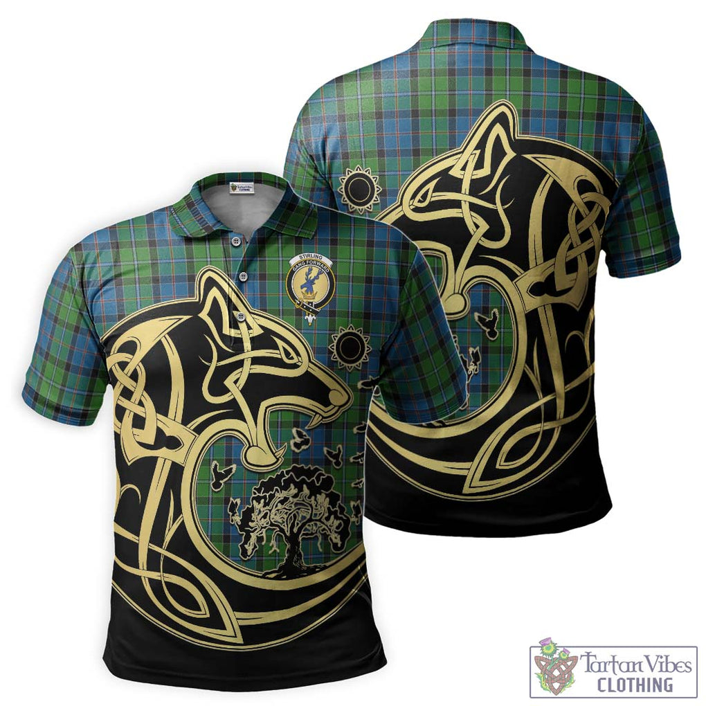 Stirling Tartan Polo Shirt with Family Crest Celtic Wolf Style Kid - Tartanvibesclothing Shop