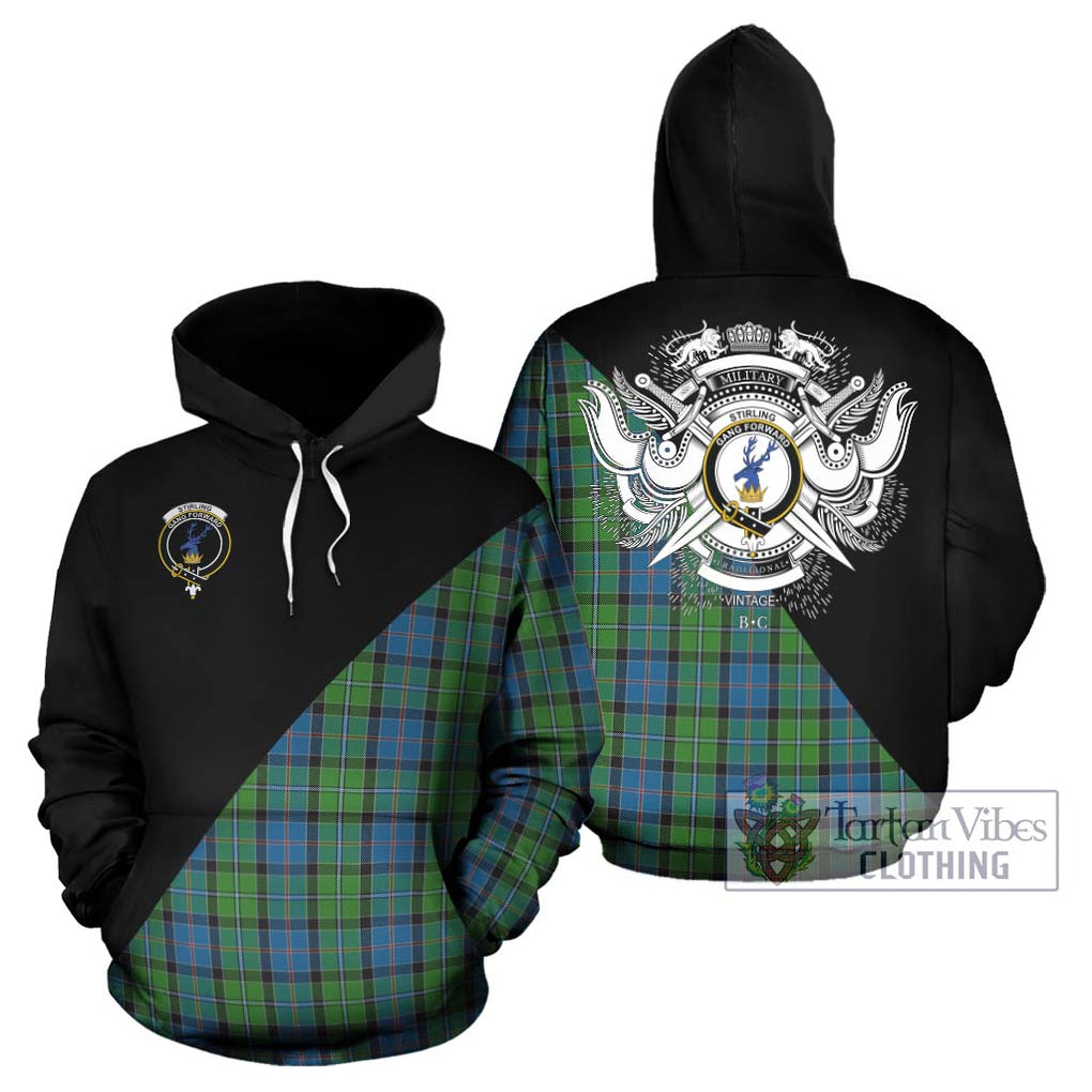 Stirling Tartan Hoodie with Family Crest and Military Logo Style Zip Hoodie - Tartanvibesclothing Shop