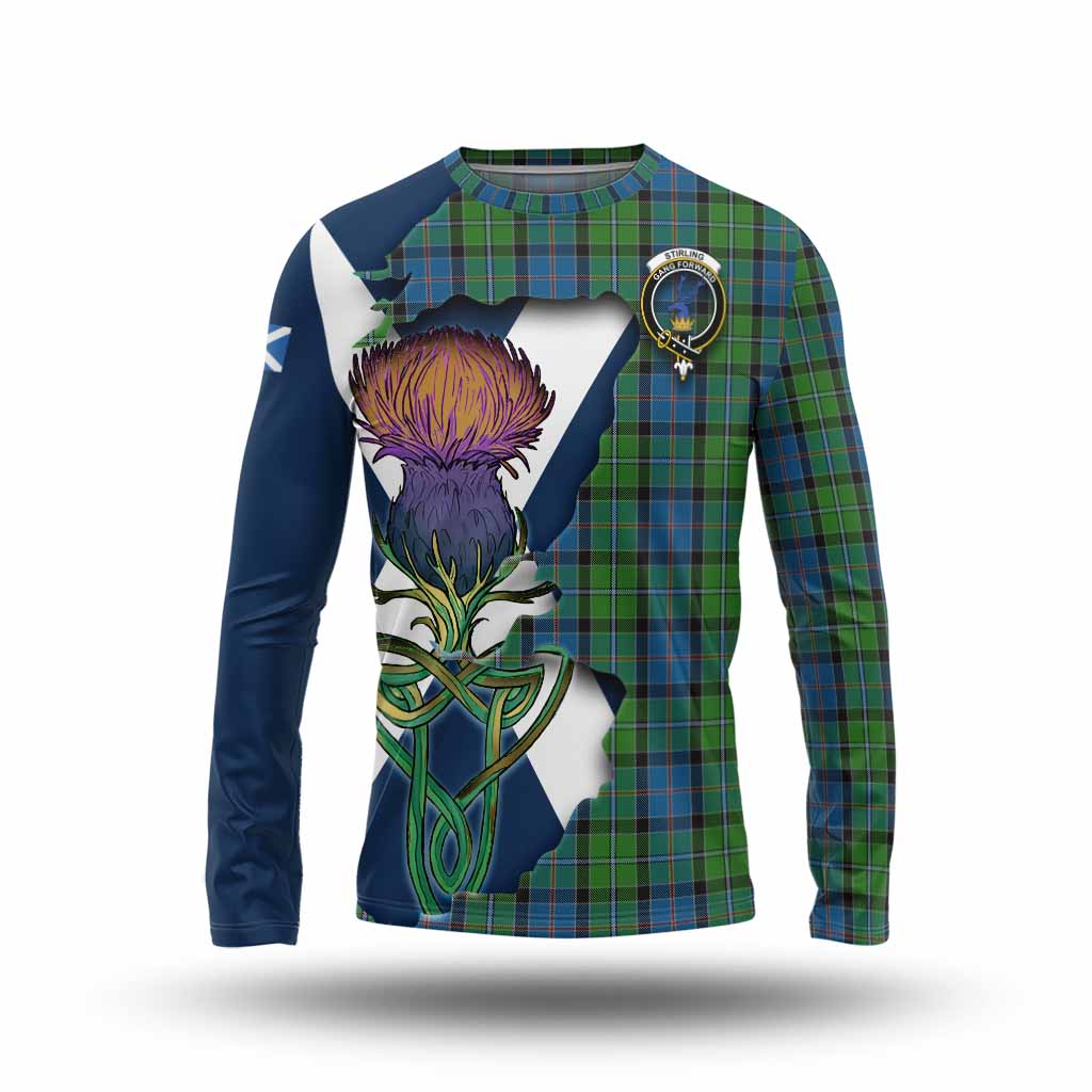 Tartan Vibes Clothing Stirling Tartan Family Crest Long Sleeve T-Shirt Scottish Thistle Celtic Inspired