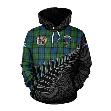 Tartan Vibes Clothing Stirling Crest Tartan Cotton Hoodie with New Zealand Silver Fern Half Style