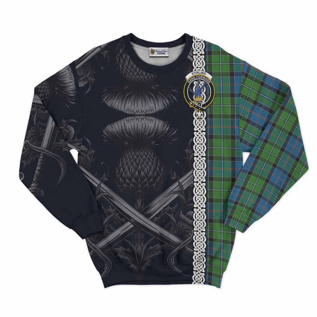 Tartan Vibes Clothing Stirling Tartan Sweatshirt with Family Crest Cross Sword Thistle Celtic Vibes