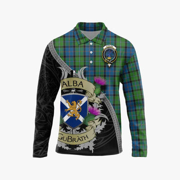 Tartan Vibes Clothing Stirling Tartan Family Crest Long Sleeve Polo Shirt Lion Rampant Royal Thistle Shield Celtic Inspired