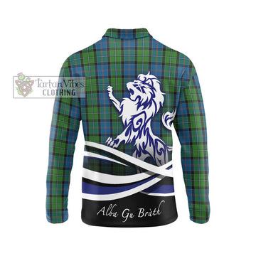 Stirling Tartan Long Sleeve Polo Shirt with Alba Gu Brath Regal Lion Emblem - Tartanvibesclothing Shop