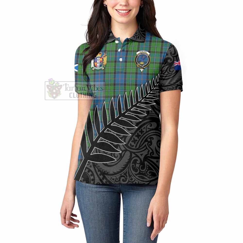 Tartan Vibes Clothing Stirling Crest Tartan Women's Polo Shirt with New Zealand Silver Fern Half Style