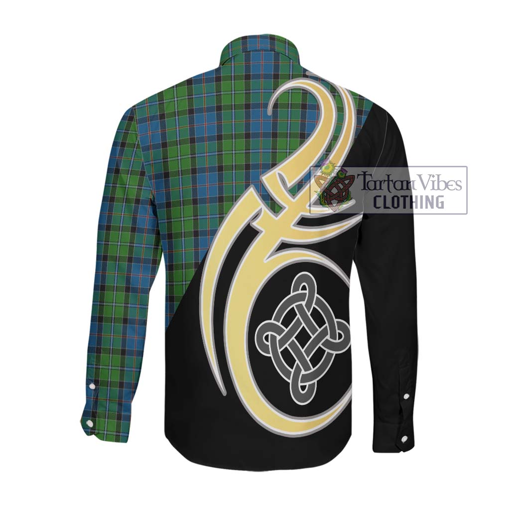 Stirling Tartan Long Sleeve Button Shirt with Family Crest and Celtic Symbol Style Men's Shirt - Tartan Vibes Clothing