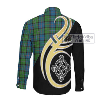 Stirling Tartan Long Sleeve Button Shirt with Family Crest and Celtic Symbol Style Men's Shirt - Tartan Vibes Clothing