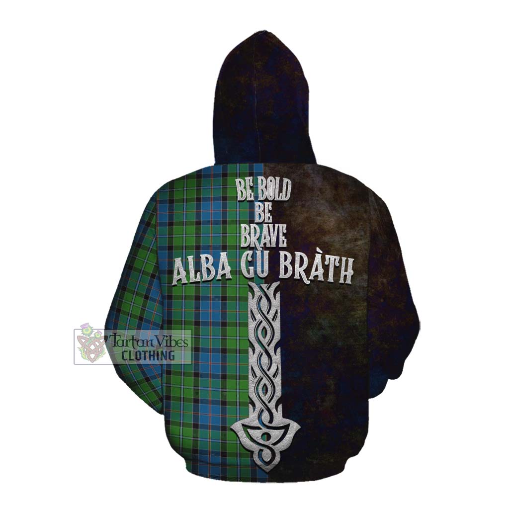 Tartan Vibes Clothing Stirling Tartan Family Crest Cotton Hoodie Alba Gu Brath Be Brave Lion Ancient Style