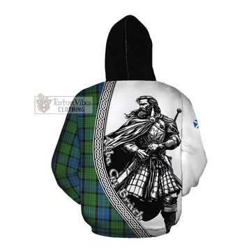 Tartan Vibes Clothing Stirling Tartan Clan Crest Cotton Hoodie with Highlander Warrior Celtic Style