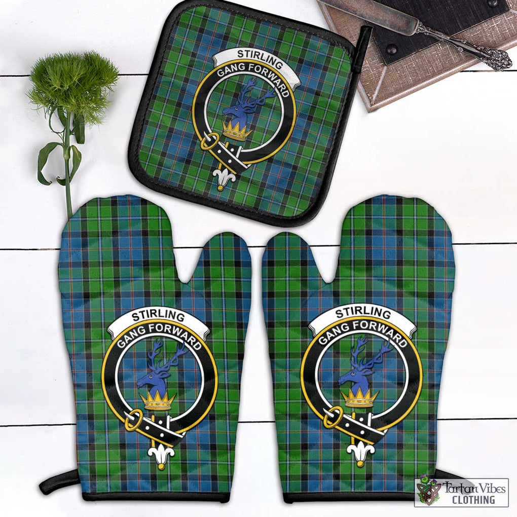 Stirling Tartan Combo Oven Mitt & Pot-Holder with Family Crest Combo 1 Oven Mitt & 1 Pot-Holder Black - Tartan Vibes Clothing