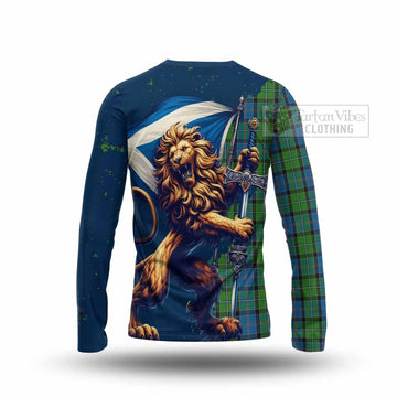 Tartan Vibes Clothing Stirling Tartan Family Crest Long Sleeve T-Shirt with Scottish Majestic Lion