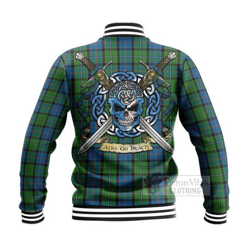 Tartan Vibes Clothing Stirling Tartan Baseball Jacket with Family Crest Celtic Skull Style