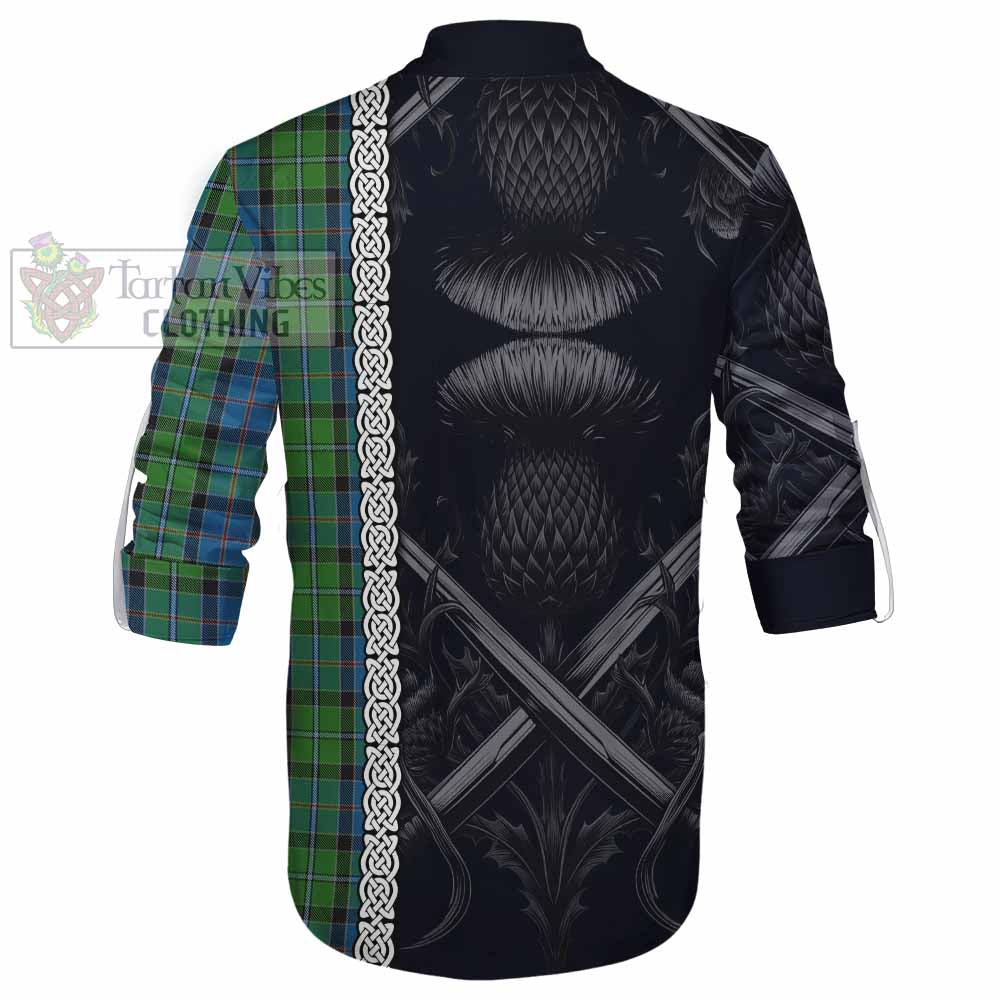 Tartan Vibes Clothing Stirling Tartan Ghillie Kilt Shirt with Family Crest Cross Sword Thistle Celtic Vibes