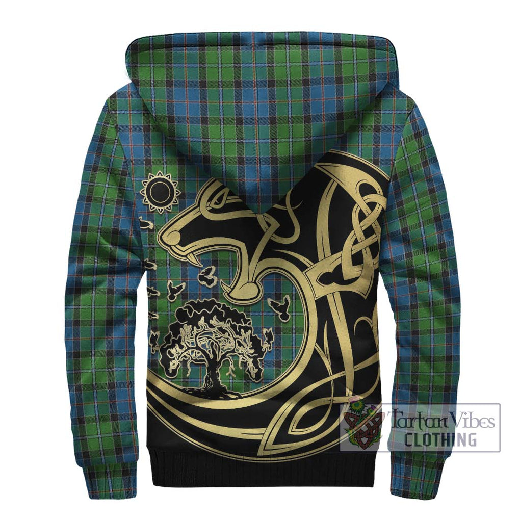 Stirling Tartan Sherpa Hoodie with Family Crest Celtic Wolf Style - Tartan Vibes Clothing