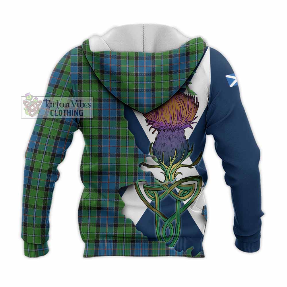 Tartan Vibes Clothing Stirling Tartan Family Crest Knitted Hoodie Scottish Thistle Celtic Inspired