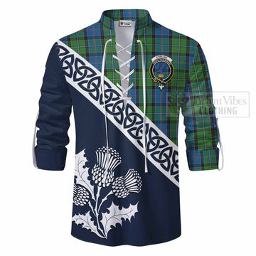 Tartan Vibes Clothing Stirling Tartan Ghillie Kilt Shirt Featuring Thistle and Scotland Map