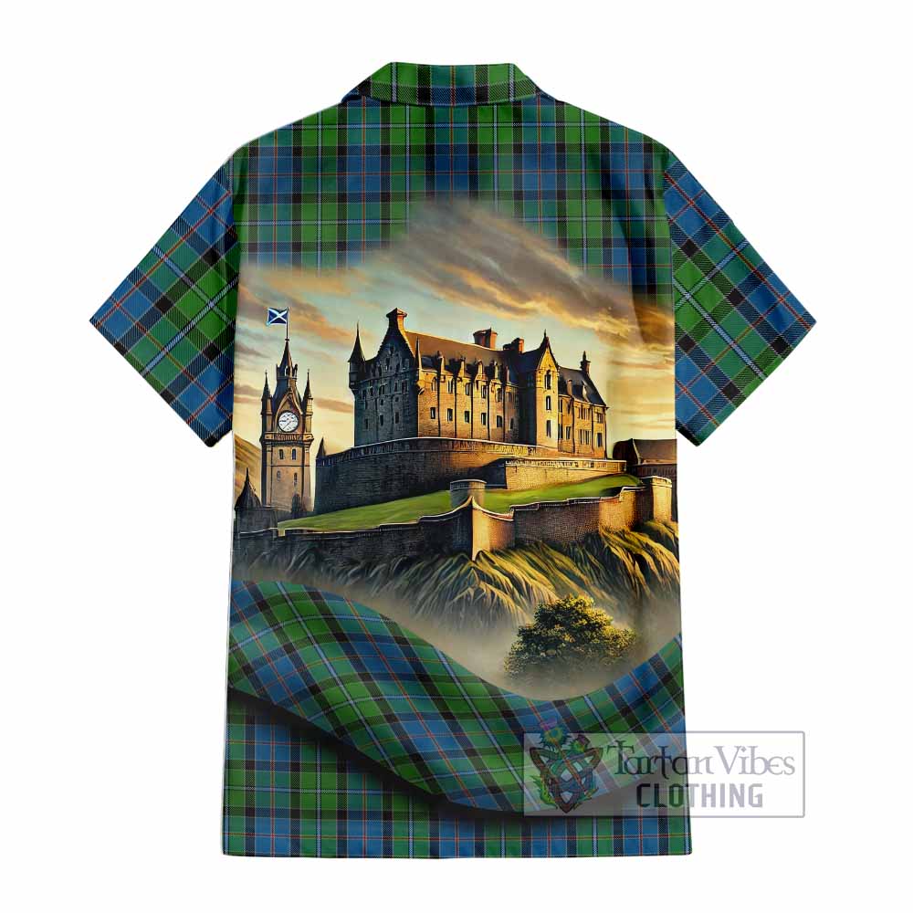 Tartan Vibes Clothing Stirling Tartan Family Crest Short Sleeve Button Shirt with Scottish Ancient Castle Style