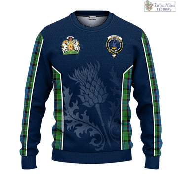 Stirling Tartan Knitted Sweatshirt with Family Crest and Scottish Thistle Vibes Sport Style