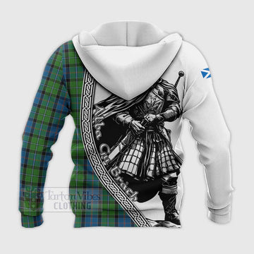 Tartan Vibes Clothing Stirling Tartan Clan Crest Knitted Hoodie with Highlander Warrior Celtic Style