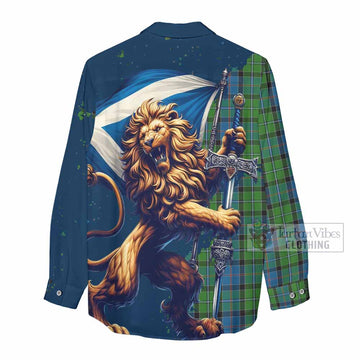 Tartan Vibes Clothing Stirling Tartan Family Crest Women's Casual Shirt with Scottish Majestic Lion