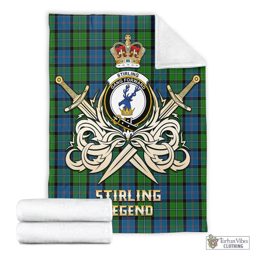 Tartan Vibes Clothing Stirling Tartan Blanket with Clan Crest and the Golden Sword of Courageous Legacy