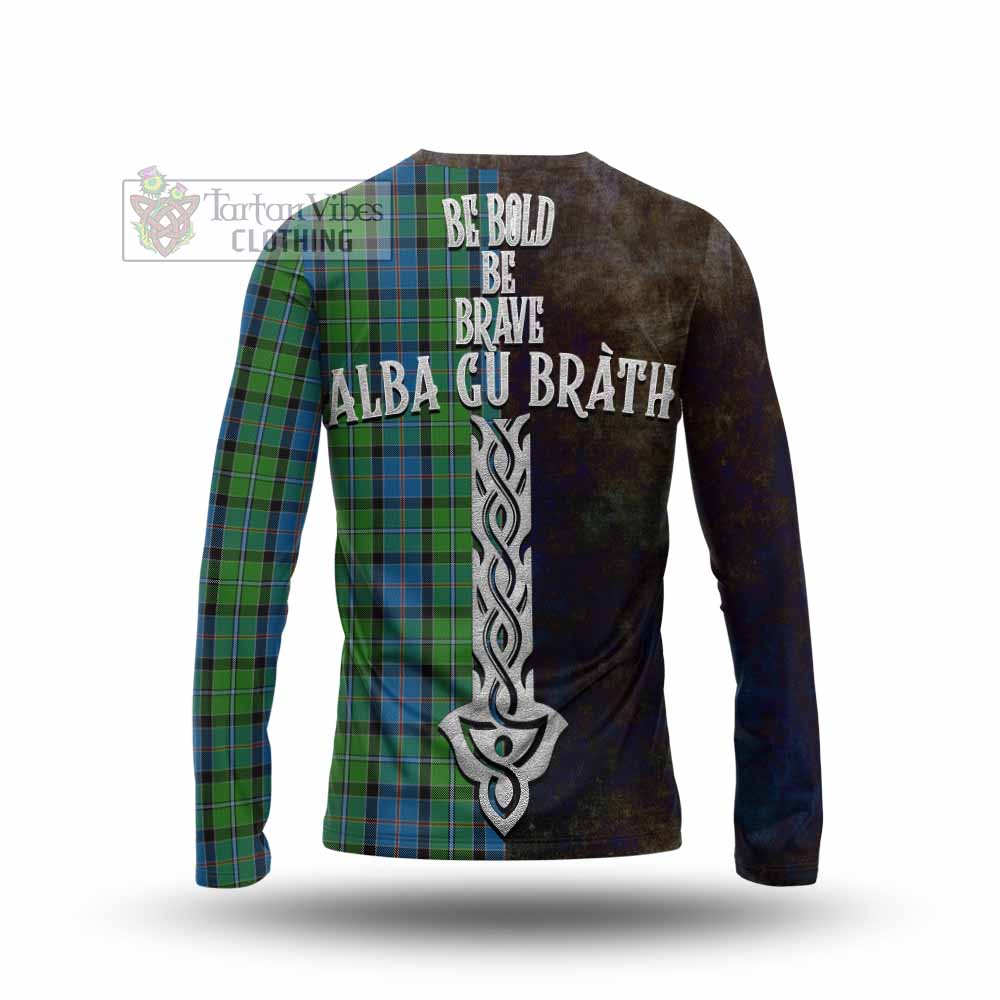 Tartan Vibes Clothing Stirling Tartan Family Crest Long Sleeve T-Shirt Alba Gu Brath Be Brave Lion Ancient Style