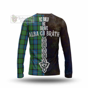 Tartan Vibes Clothing Stirling Tartan Family Crest Long Sleeve T-Shirt Alba Gu Brath Be Brave Lion Ancient Style
