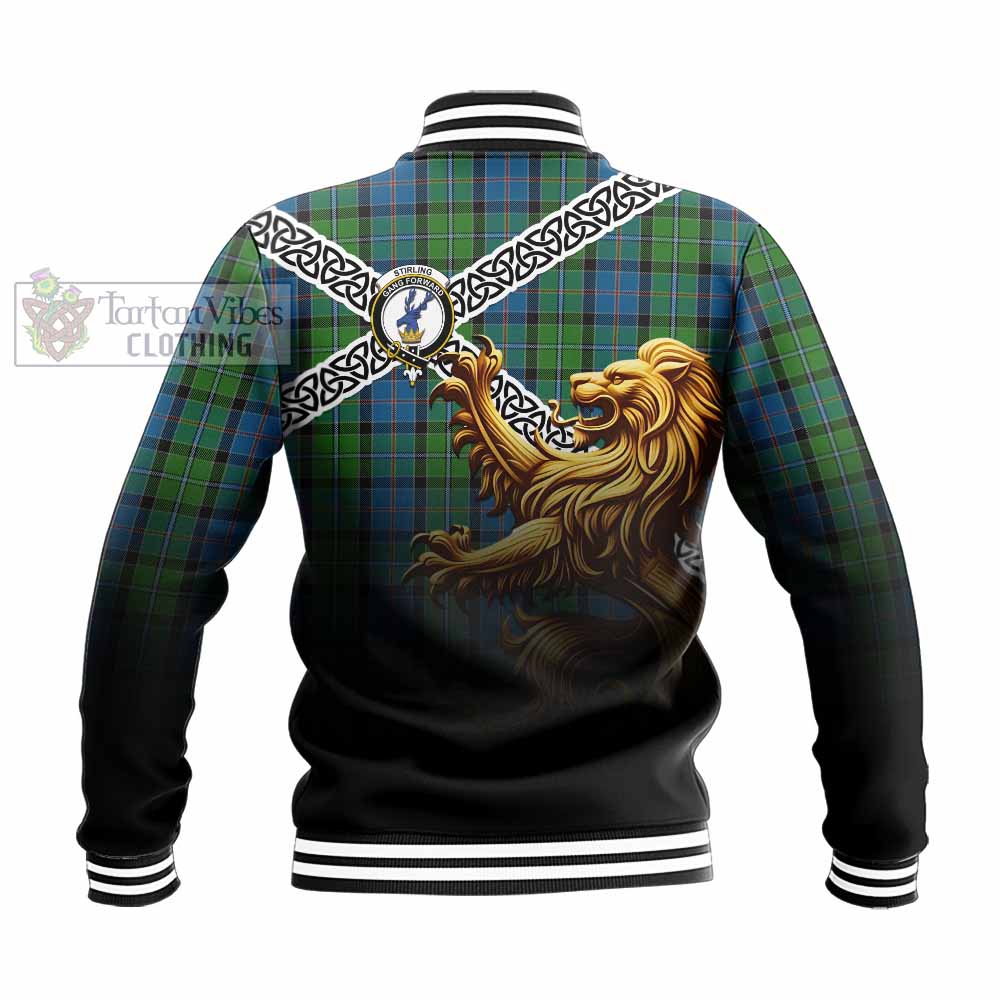 Tartan Vibes Clothing Stirling Crest Tartan Baseball Jacket with Golden Lion Emblem Celtic Style