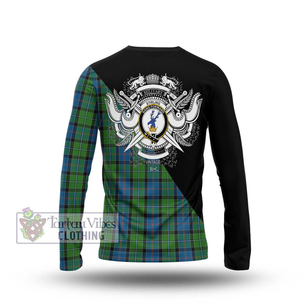 Stirling Tartan Long Sleeve T-Shirt with Family Crest and Military Logo Style - Tartanvibesclothing Shop