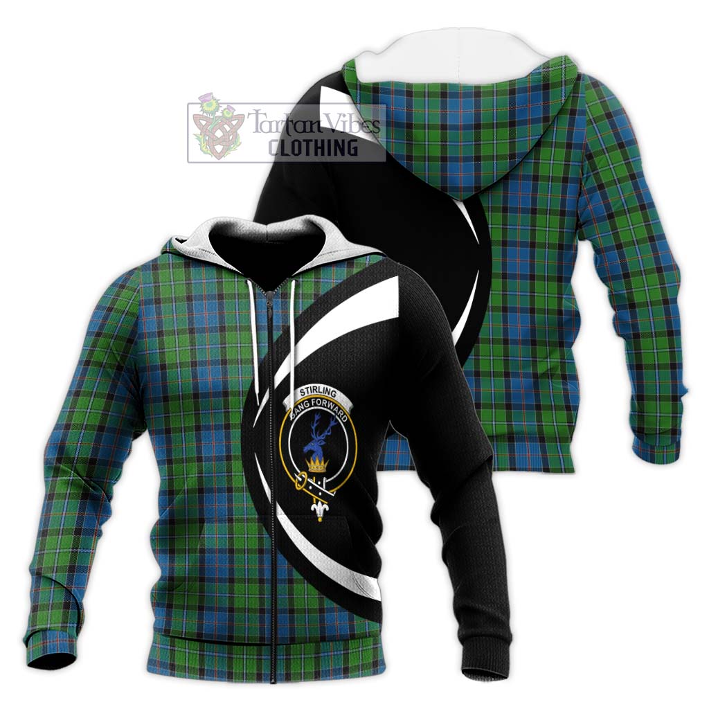 Stirling Tartan Knitted Hoodie with Family Crest Circle Style Unisex Knitted Zip Hoodie - Tartan Vibes Clothing
