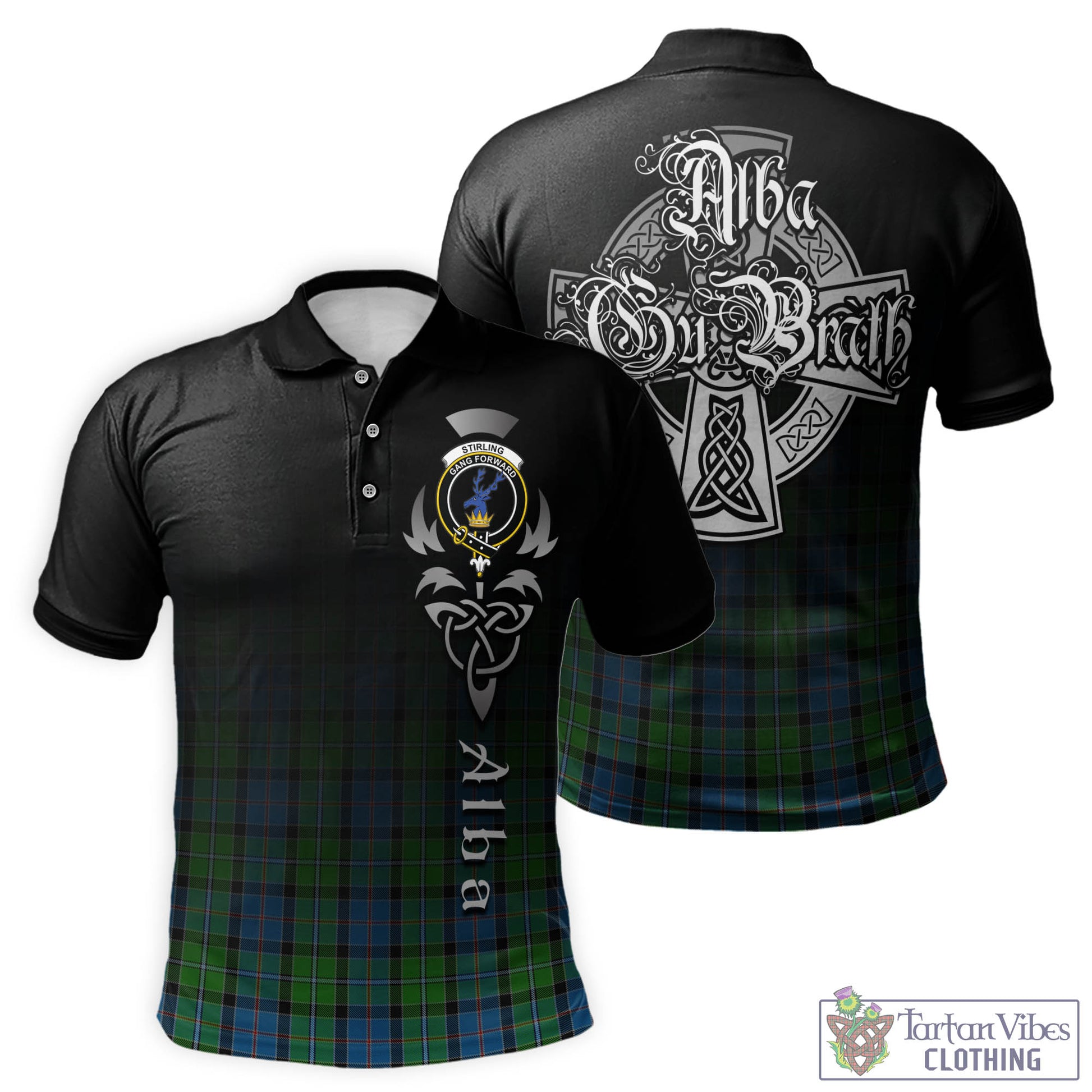 Tartan Vibes Clothing Stirling Tartan Polo Shirt Featuring Alba Gu Brath Family Crest Celtic Inspired