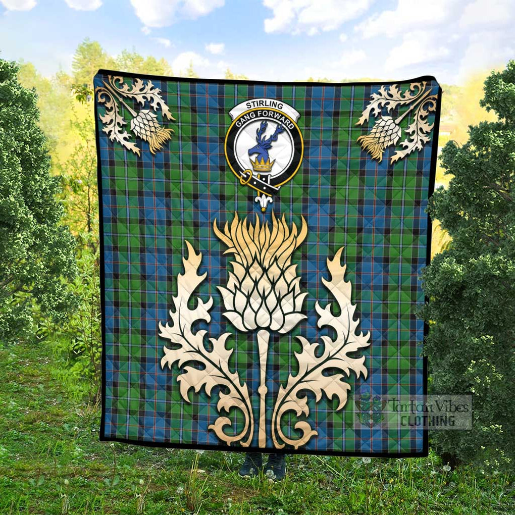 Tartan Vibes Clothing Stirling Tartan Quilt with Family Crest and Golden Thistle Style