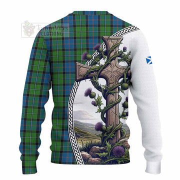 Tartan Vibes Clothing Stirling Tartan Knitted Sweater with Family Crest and St. Andrew's Cross Accented by Thistle Vines
