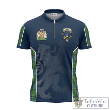 Stirling Tartan Zipper Polo Shirt with Family Crest and Lion Rampant Vibes Sport Style