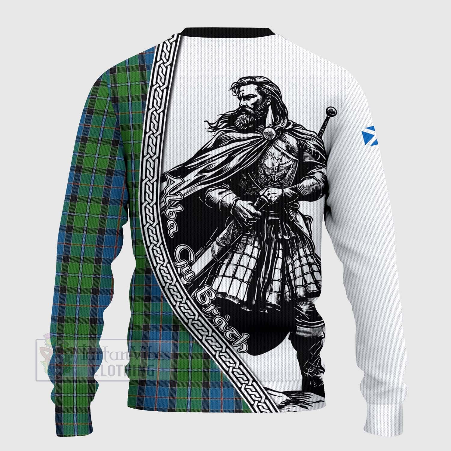 Tartan Vibes Clothing Stirling Tartan Clan Crest Knitted Sweater with Highlander Warrior Celtic Style