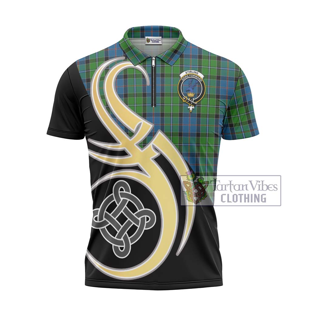 Tartan Vibes Clothing Stirling Tartan Zipper Polo Shirt with Family Crest and Celtic Symbol Style