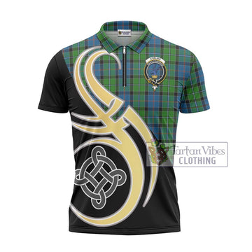 Tartan Vibes Clothing Stirling Tartan Zipper Polo Shirt with Family Crest and Celtic Symbol Style