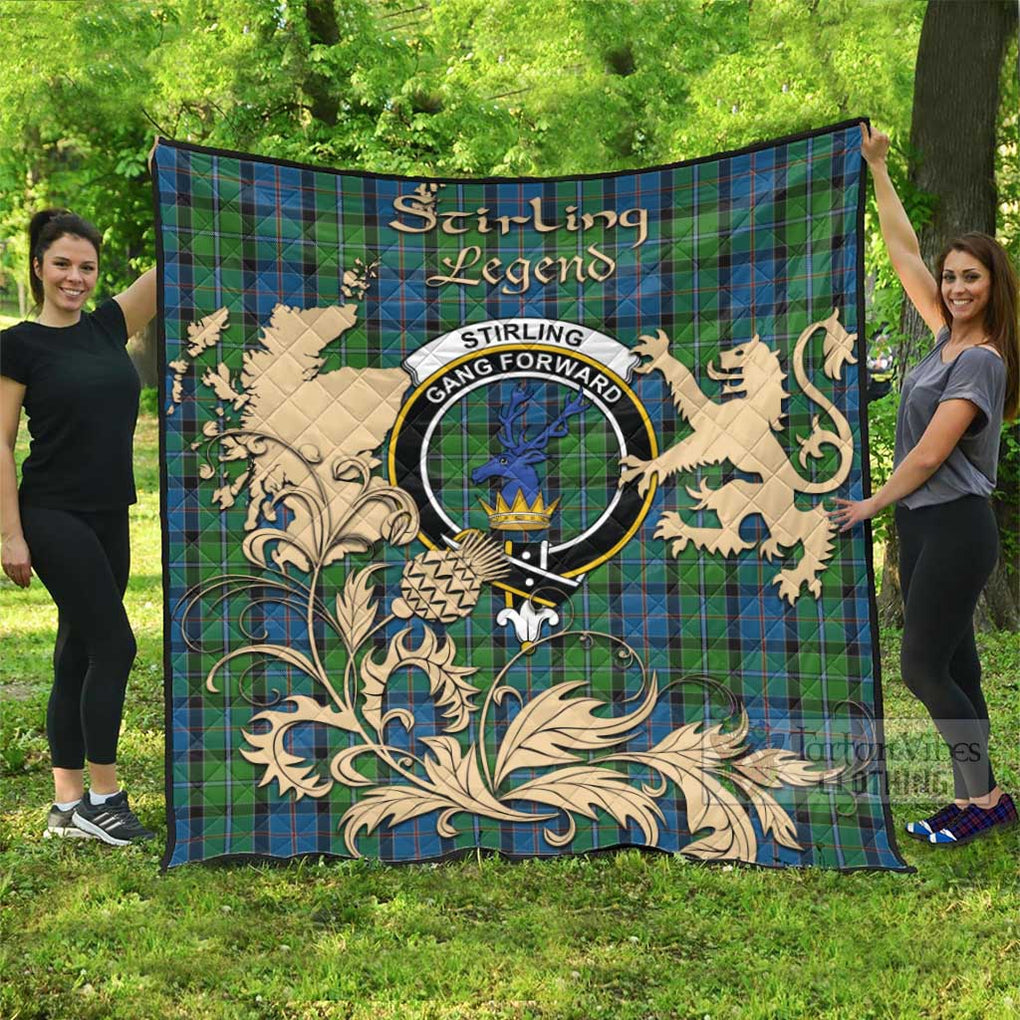 Tartan Vibes Clothing Stirling Tartan Quilt with Family Crest and Scottish Symbol Style
