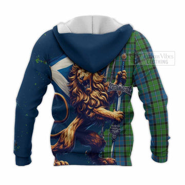 Tartan Vibes Clothing Stirling Tartan Family Crest Knitted Hoodie with Scottish Majestic Lion
