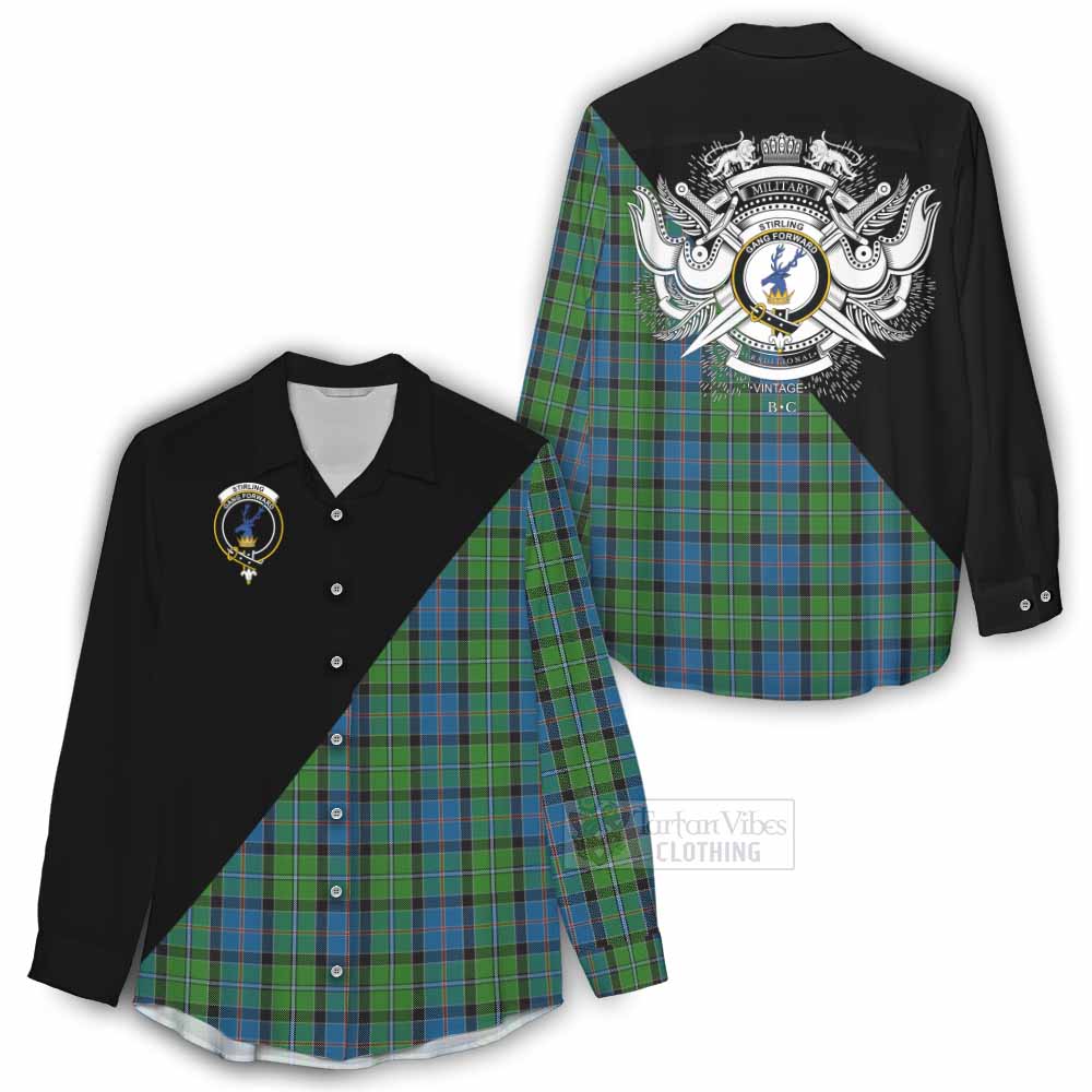 Tartan Vibes Clothing Stirling Tartan Women's Casual Shirt with Family Crest and Military Logo Style