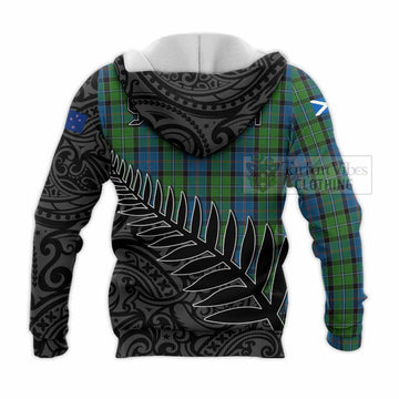 Tartan Vibes Clothing Stirling Crest Tartan Knitted Hoodie with New Zealand Silver Fern Half Style