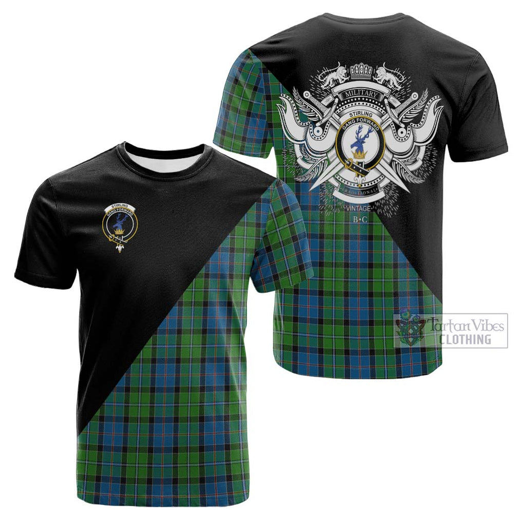 Tartan Vibes Clothing Stirling Tartan Cotton T-shirt with Family Crest and Military Logo Style