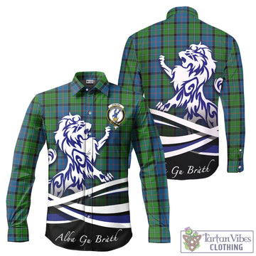 Stirling Tartan Long Sleeve Button Up Shirt with Alba Gu Brath Regal Lion Emblem