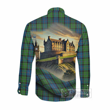 Tartan Vibes Clothing Stirling Tartan Family Crest Long Sleeve Button Shirt with Scottish Ancient Castle Style
