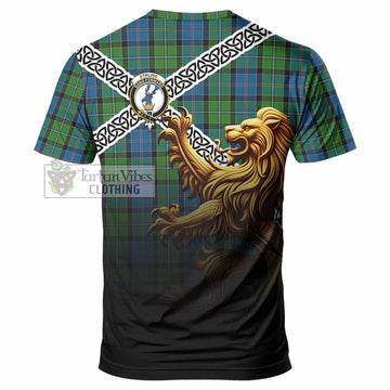 Tartan Vibes Clothing Stirling Crest Tartan T-Shirt with Golden Lion Emblem Celtic Style