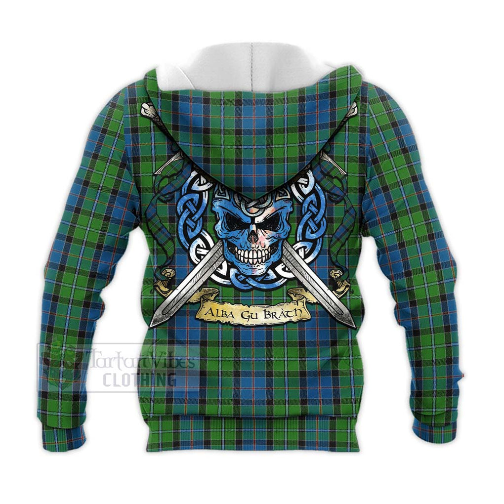Tartan Vibes Clothing Stirling Tartan Knitted Hoodie with Family Crest Celtic Skull Style